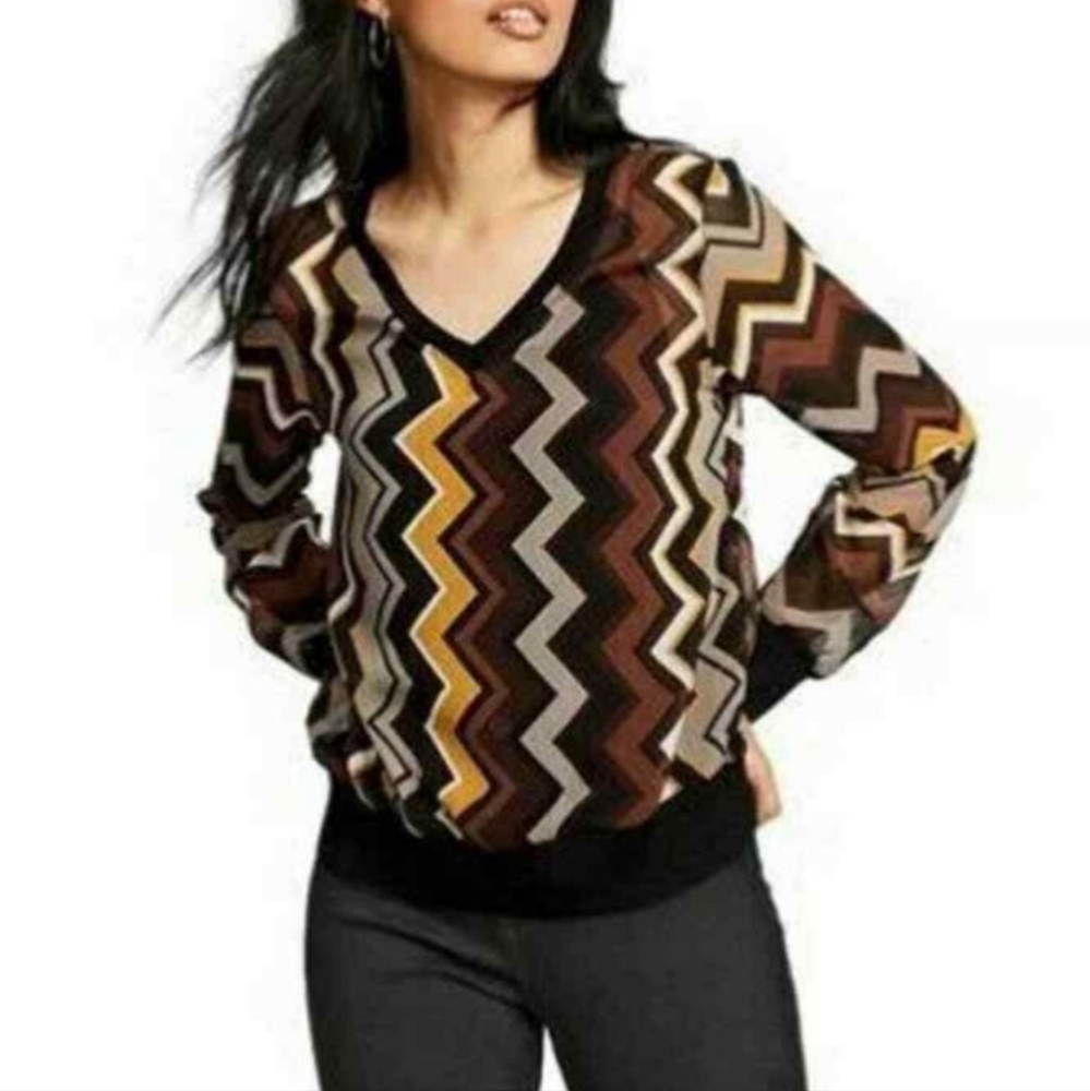 LIKE NEW Missoni for Target Brown Sheer Chevron Multi Blouse Size Small